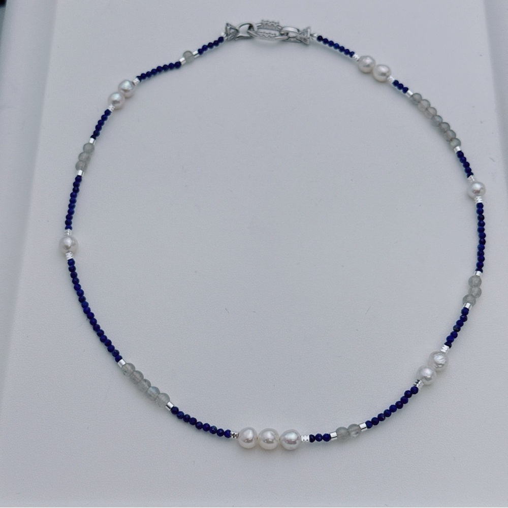 X694 Handmade Freshwater Pearl Lapis Labradorite Dainty Necklace
